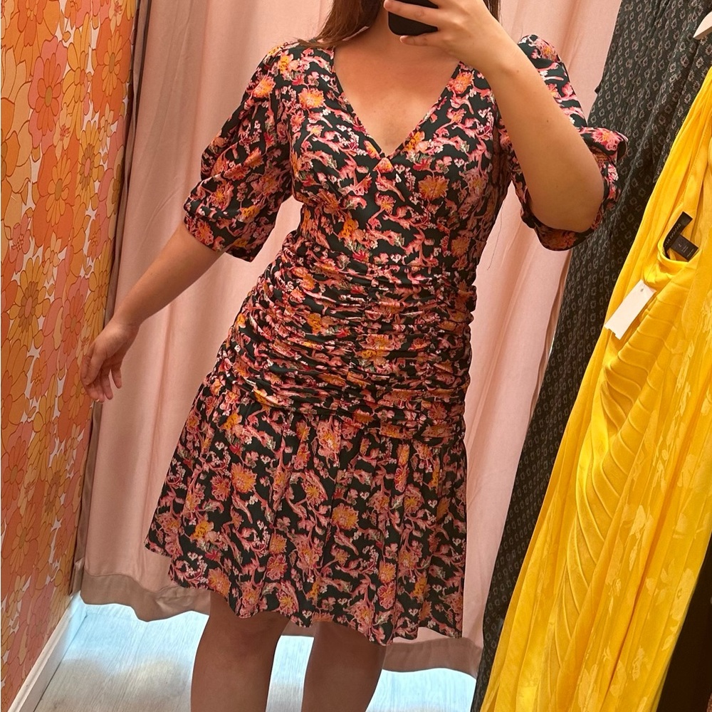 Diane Von Furstenberg Floral Midi Puff Sleeve Dress